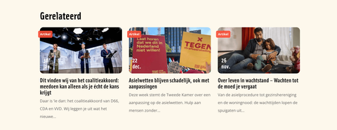 Automatisch aanbevolen gerelateerde artikelen onder een pagina op de website van VluchtelingenWerk