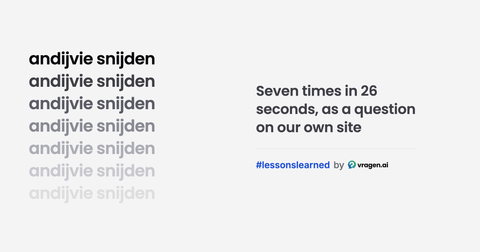 The Dutch words for 'chopping endive' repeated seven times, each line lighter than the last, next to the line: seven times in 26 seconds, as a question on our own site.