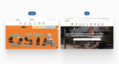 De vernieuwde header van de QSTA-homepage met de geïntegreerde AI-zoekassistent QSTA.AI